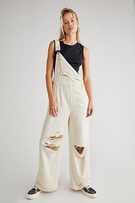 Free People Super Slouchy Overall Warm White FINAL SALE