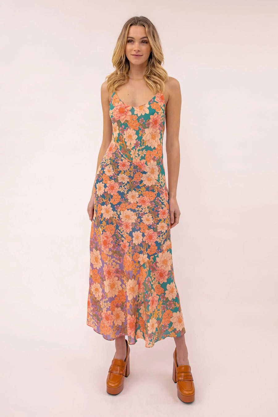 Kachel Christina Floral Midi Slip Dress - Multi