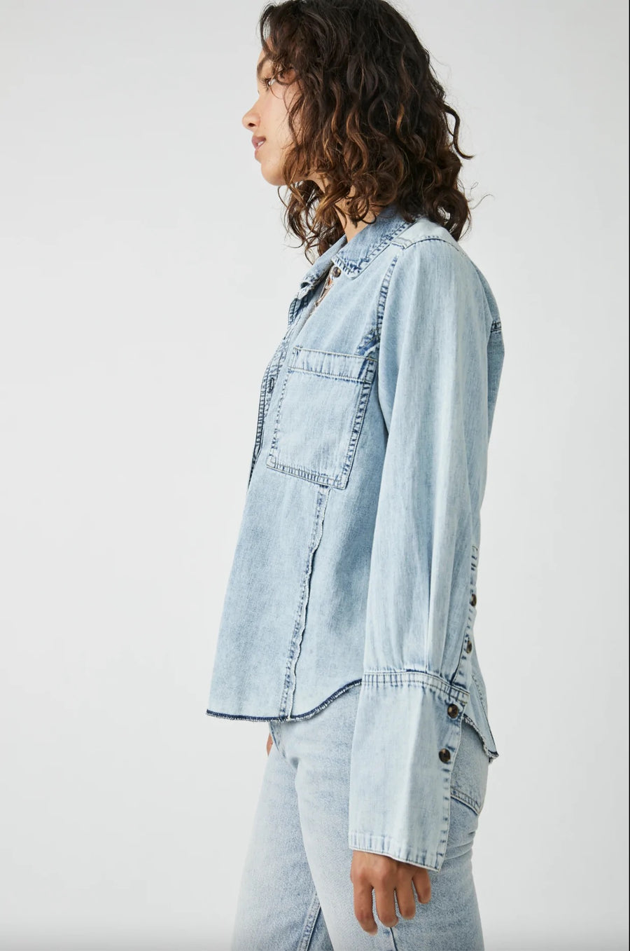 Free People Mackenzie Denim Top - Light Vintage