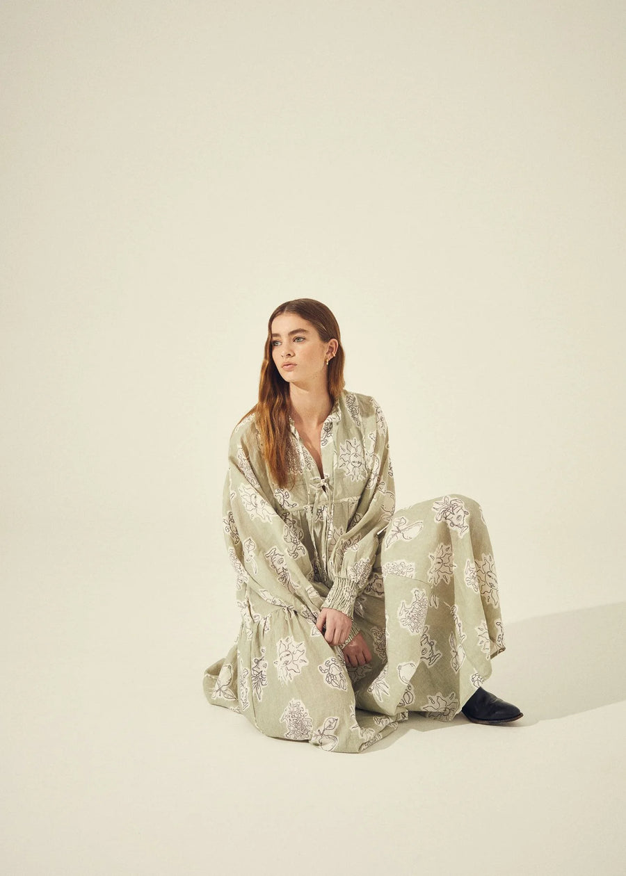 Kinga Csilla Dulce Santorini Dress - Sage Print SALE