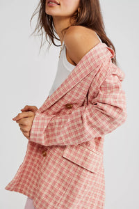 Pink gingham blazer top