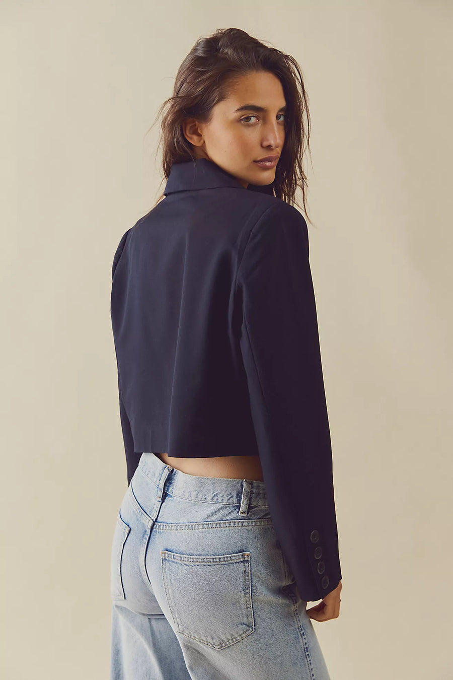 Free People Block Party Crop Blazer - Black