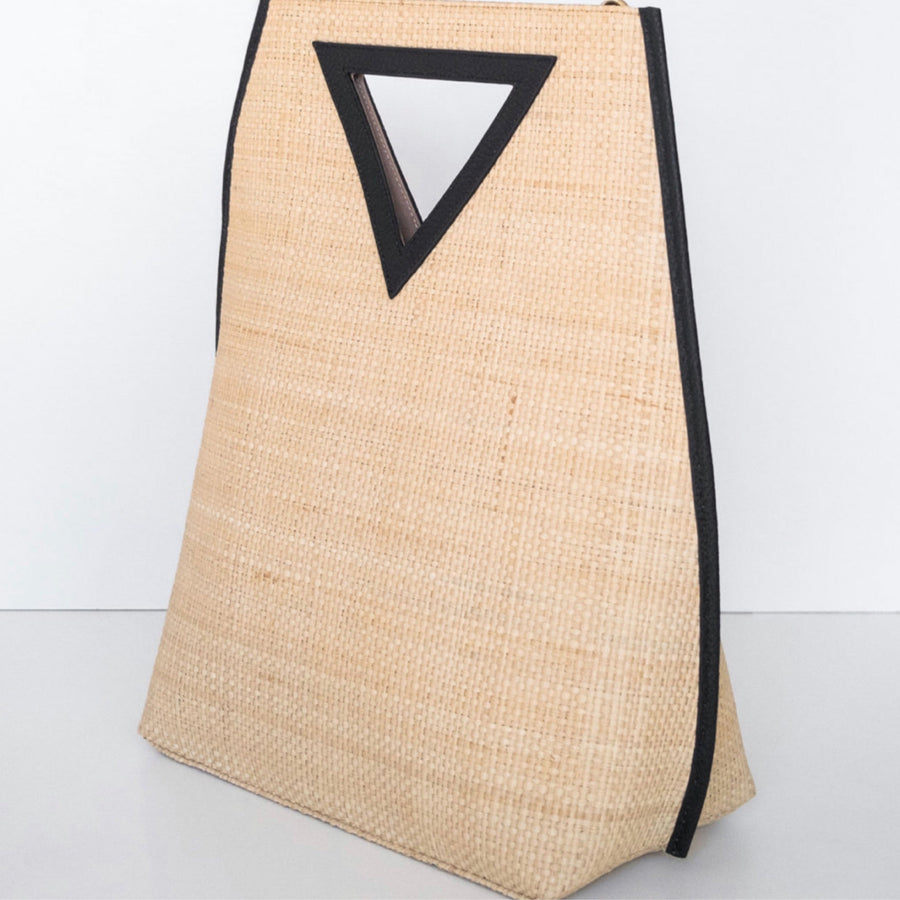 Ziggy V Handled Tote - Cream Raffia