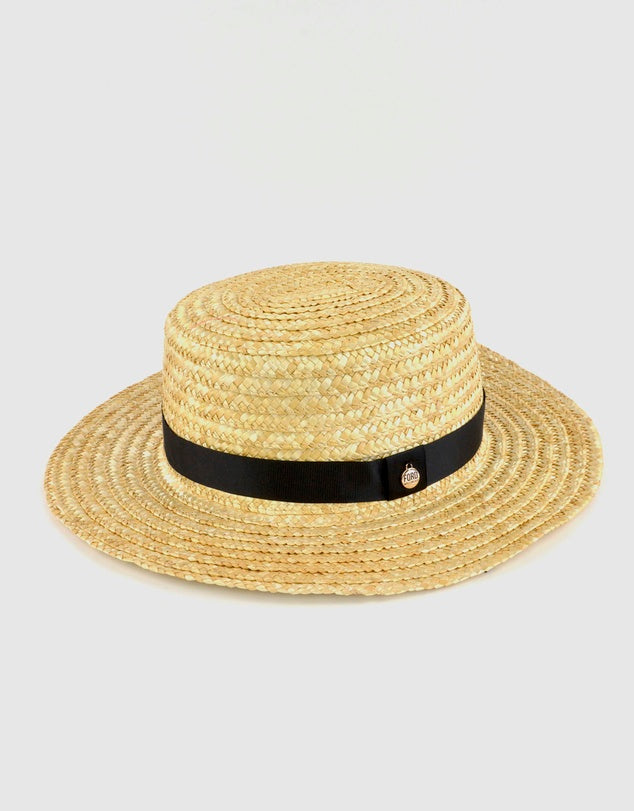 Ford Millinery Betsy Boater Hat Natural with Grosgrain