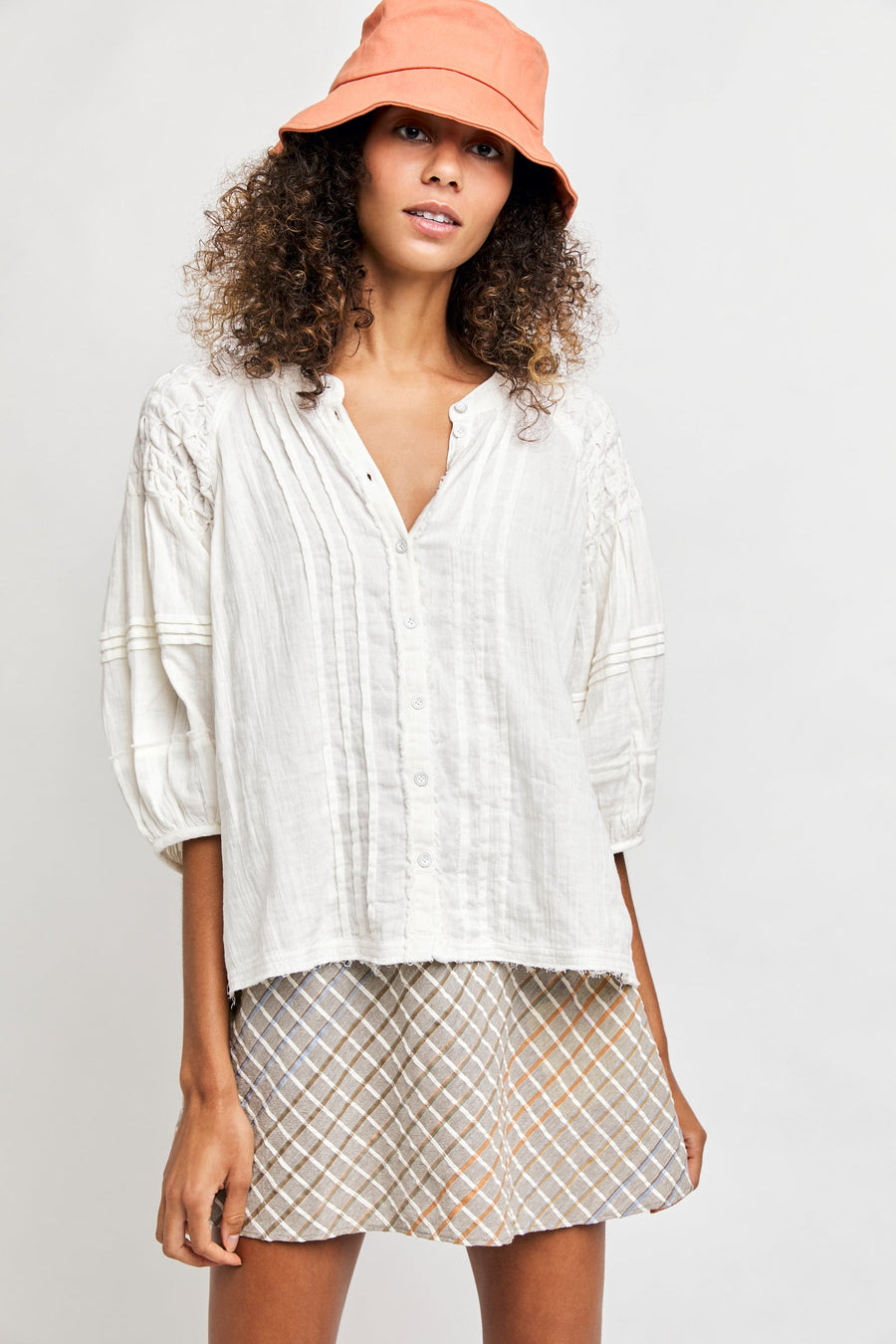 Free People Secret Falls Smocked Top Ivory